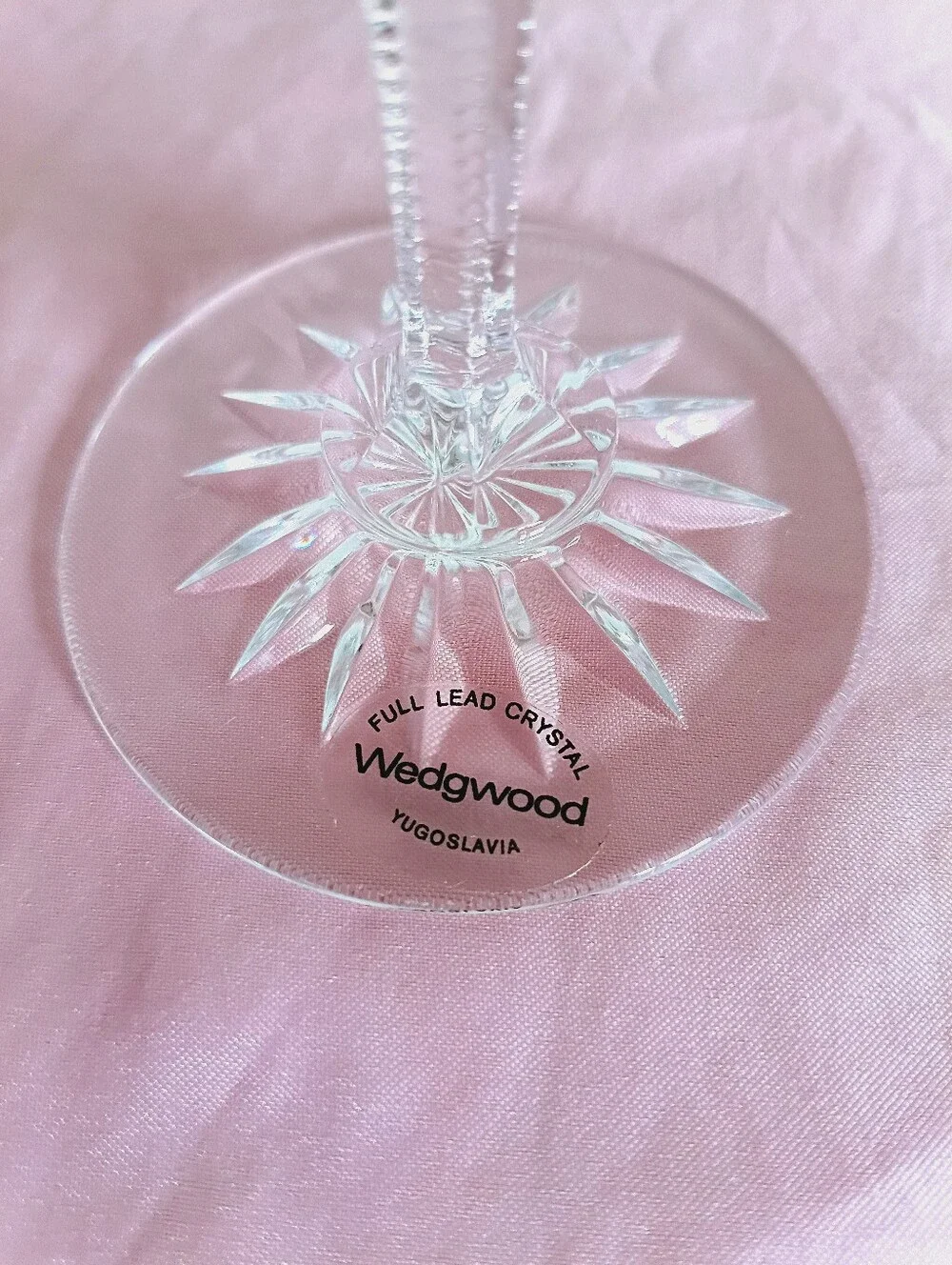 Wedgwood Crystal Wine Glass Gold Rim Diamond Cut Pattern Starburst Base